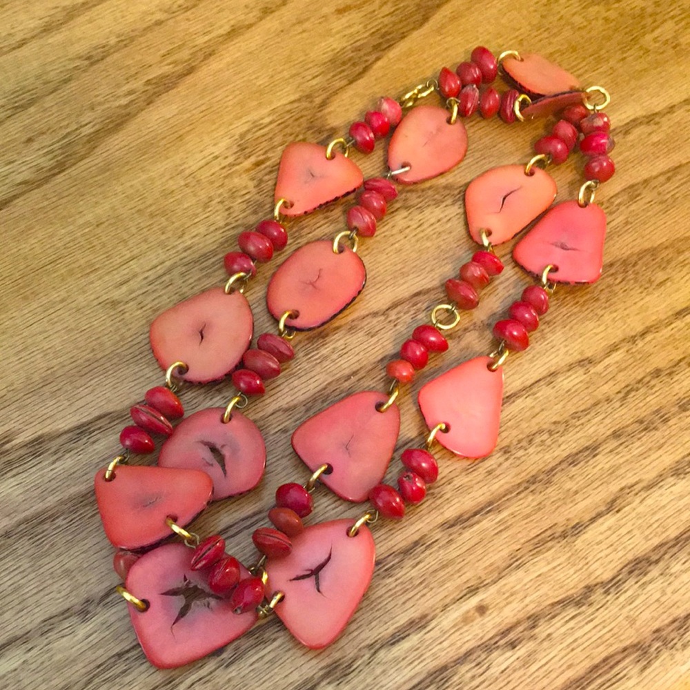Natural Organic Tagua Nut Seed Vegetable Vegan Ivory Boho Necklace